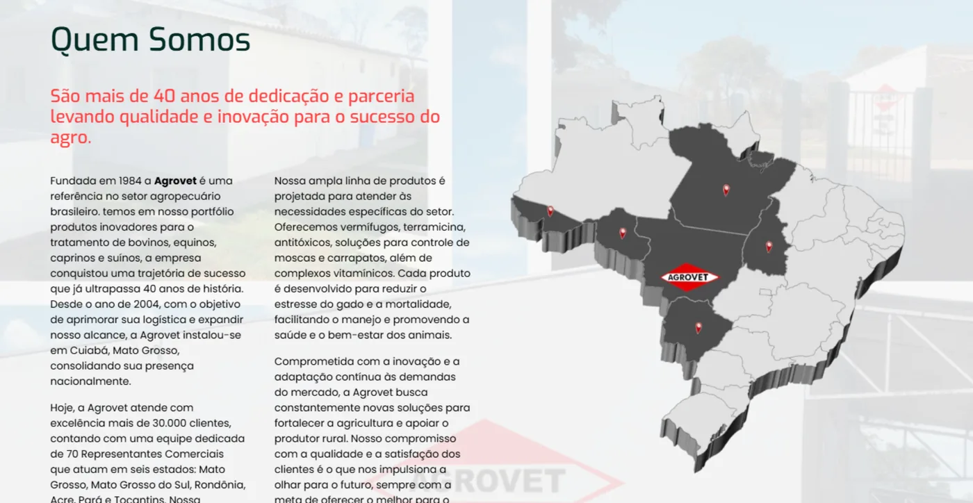 Página Quem Somos do site da Agrovet