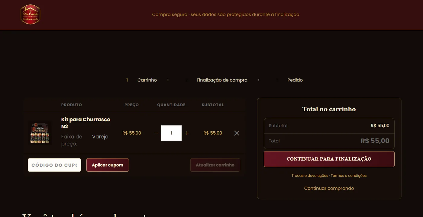 Carrinho de compras personalizado do Temperos Velho Casarão